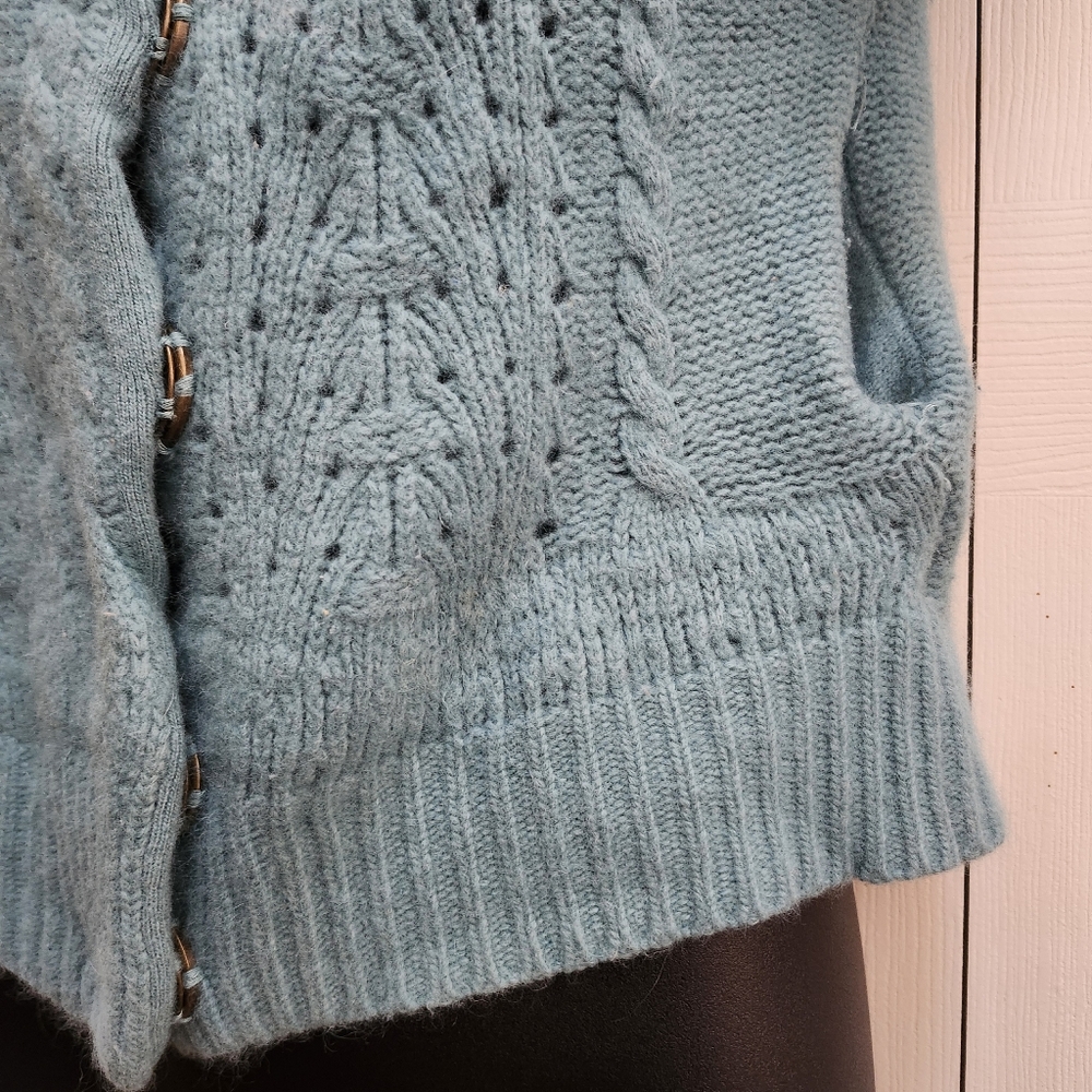 Women's Teal Button Up Woolen Angora Sweater w/ Pockets By Free People sz. Small - Picture 4 of 16
